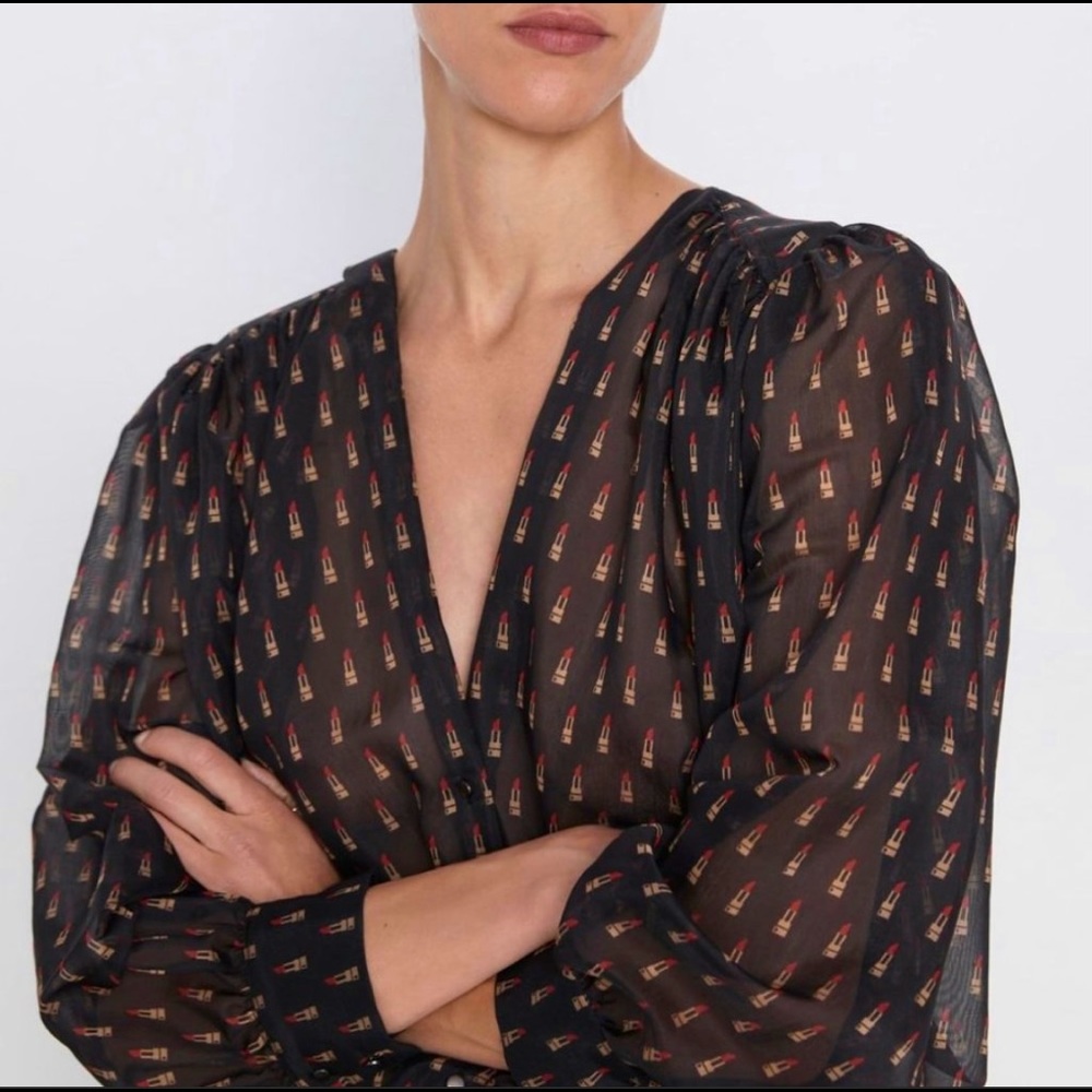 ZARA Lipstick Print 💄 Black Bodysuit